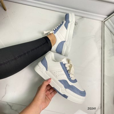 Tenis blanco detalle denim suela 4cm 88-73 C-11