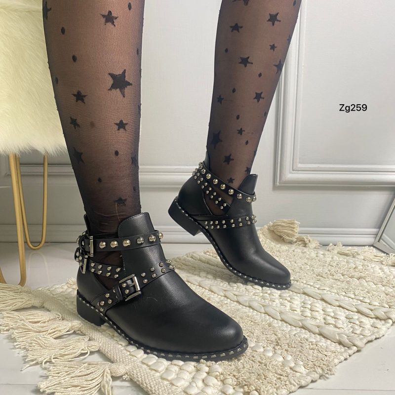Botin negro apliques plateado correas tacon 3cm  6078  C-21 - Image 3