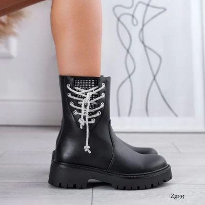 Botin negro cordon apliques brillantes suela 3cm K142 C-46