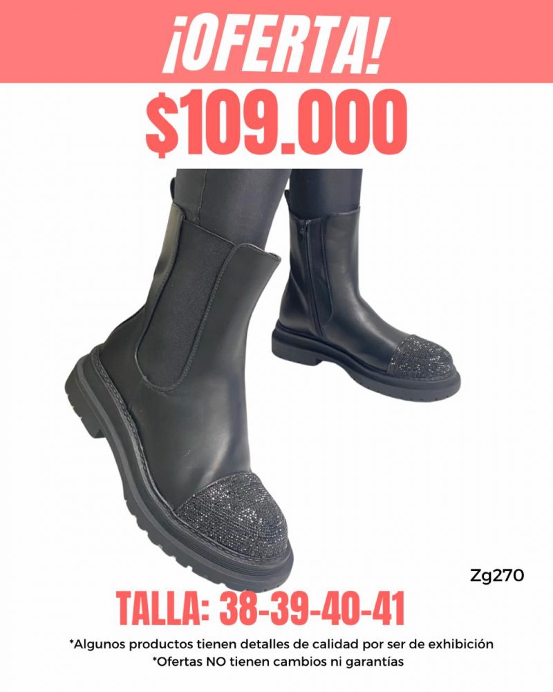 Botin negro apliques negro brillantes suela 4cm  5182-6A  C-51