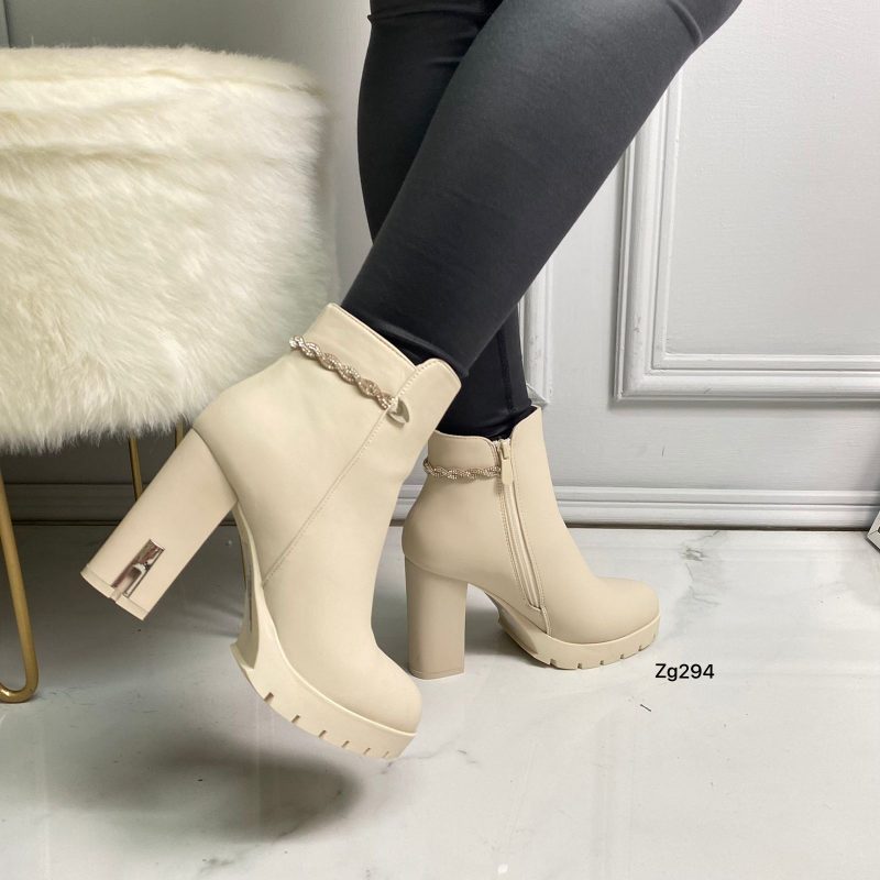 Botin beige apliques plateado tacon 10cm   A599  C-40 - Image 2