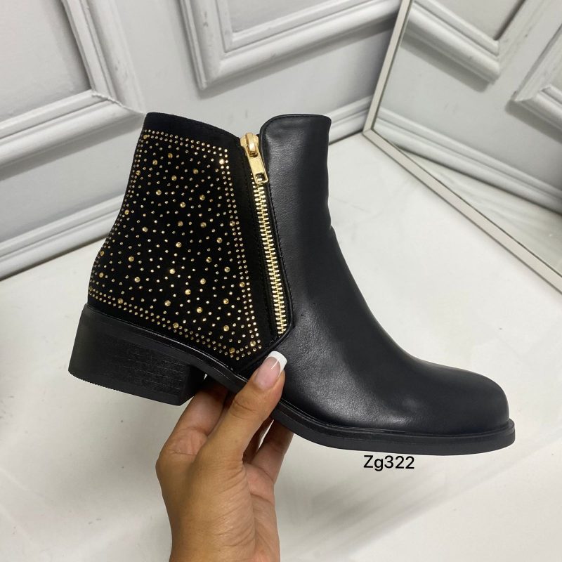 Botin negro apliques dorado tacon 3cm  DY7-6  C-39