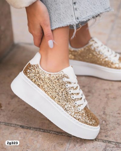 Tenis blanco apliques dorado suela 5cm  9290  C-36