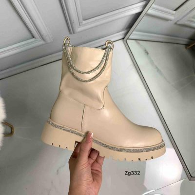 Botin beige apliques plateado brillantes cordon suela 4cm 9538A C-36