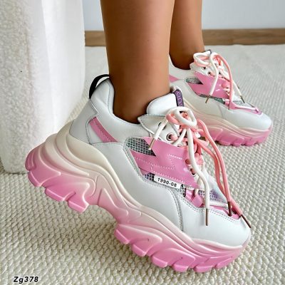 Tenis beige detalles rosado suela 5cm  2566  C-2