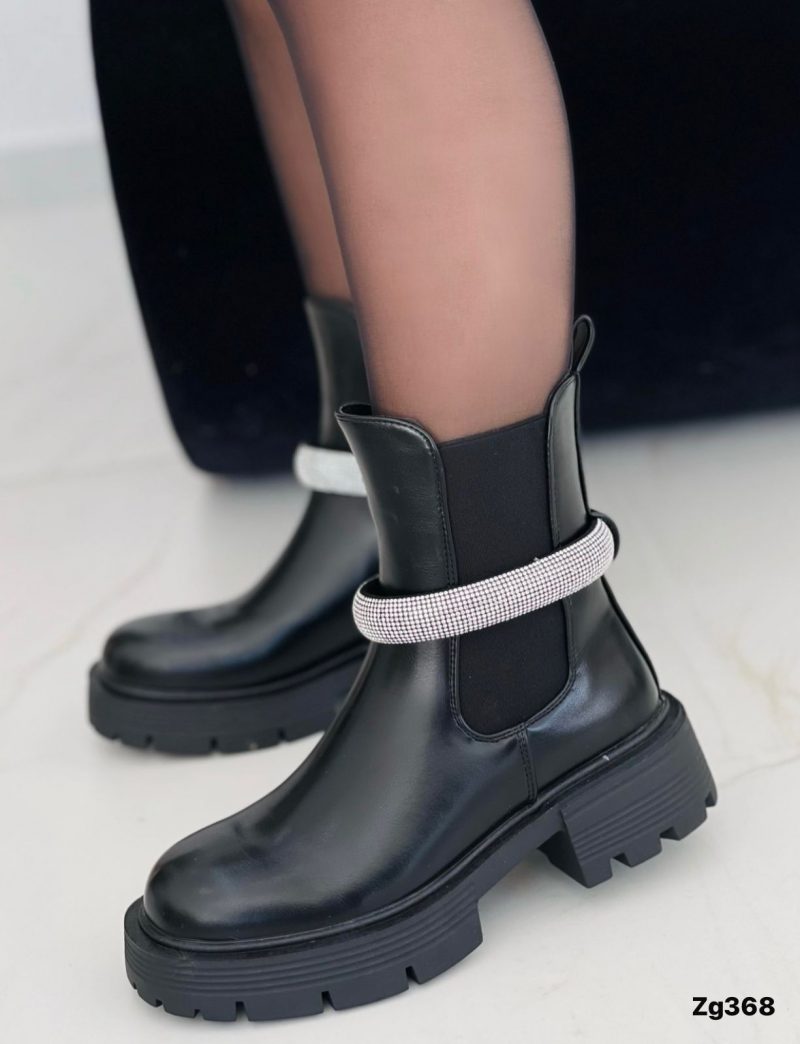Botin negro apliques plateado brillantes tacon 4cm  2023-N25  C-51