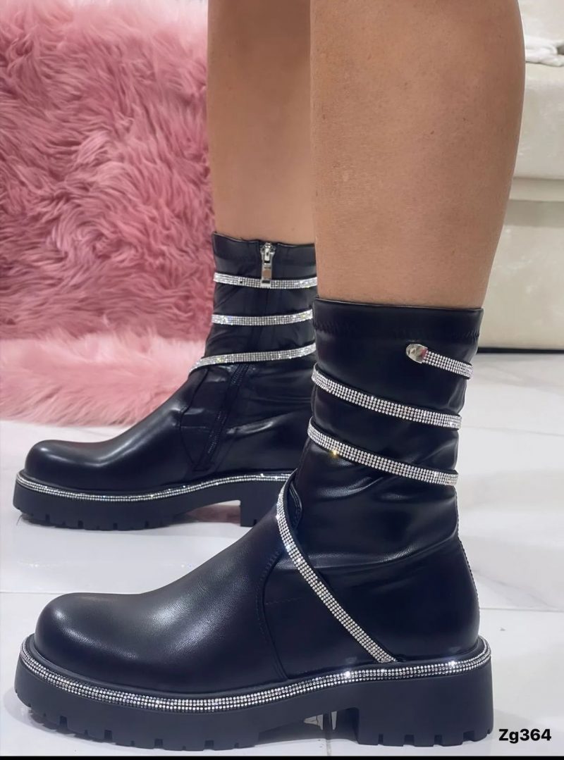 Botin negro apliques brillantes suela 3cm  52021  C-45