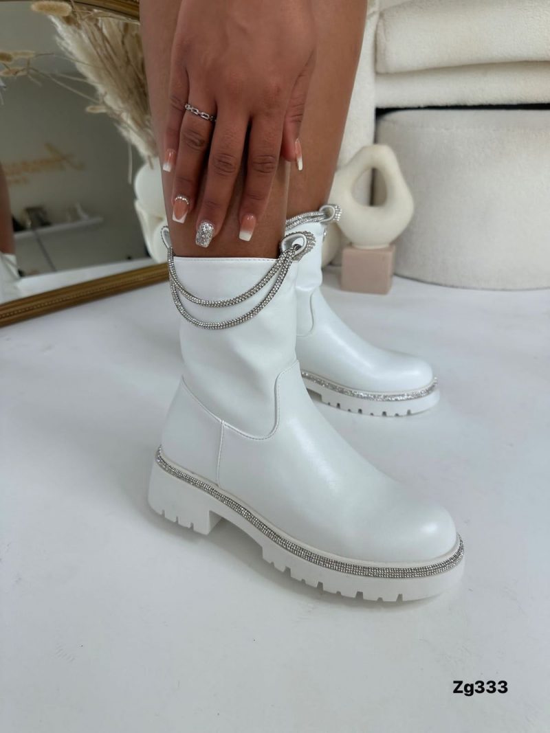 Botin blanco apliques plateado brillantes cordon suela 4cm  9538A  C-36 - Image 4