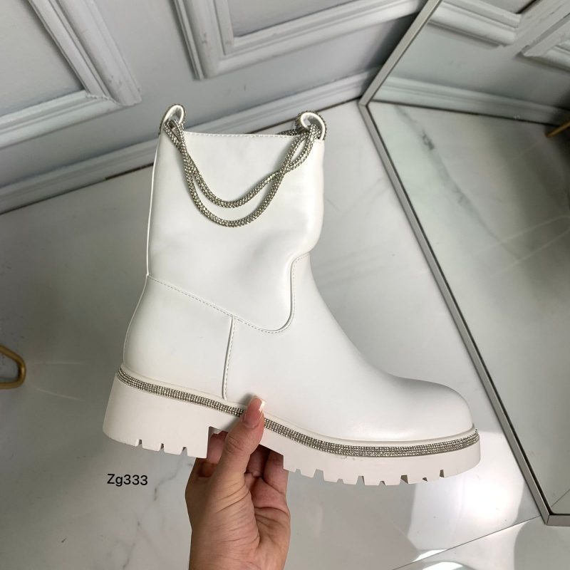 Botin blanco apliques plateado brillantes cordon suela 4cm  9538A  C-36 - Image 3