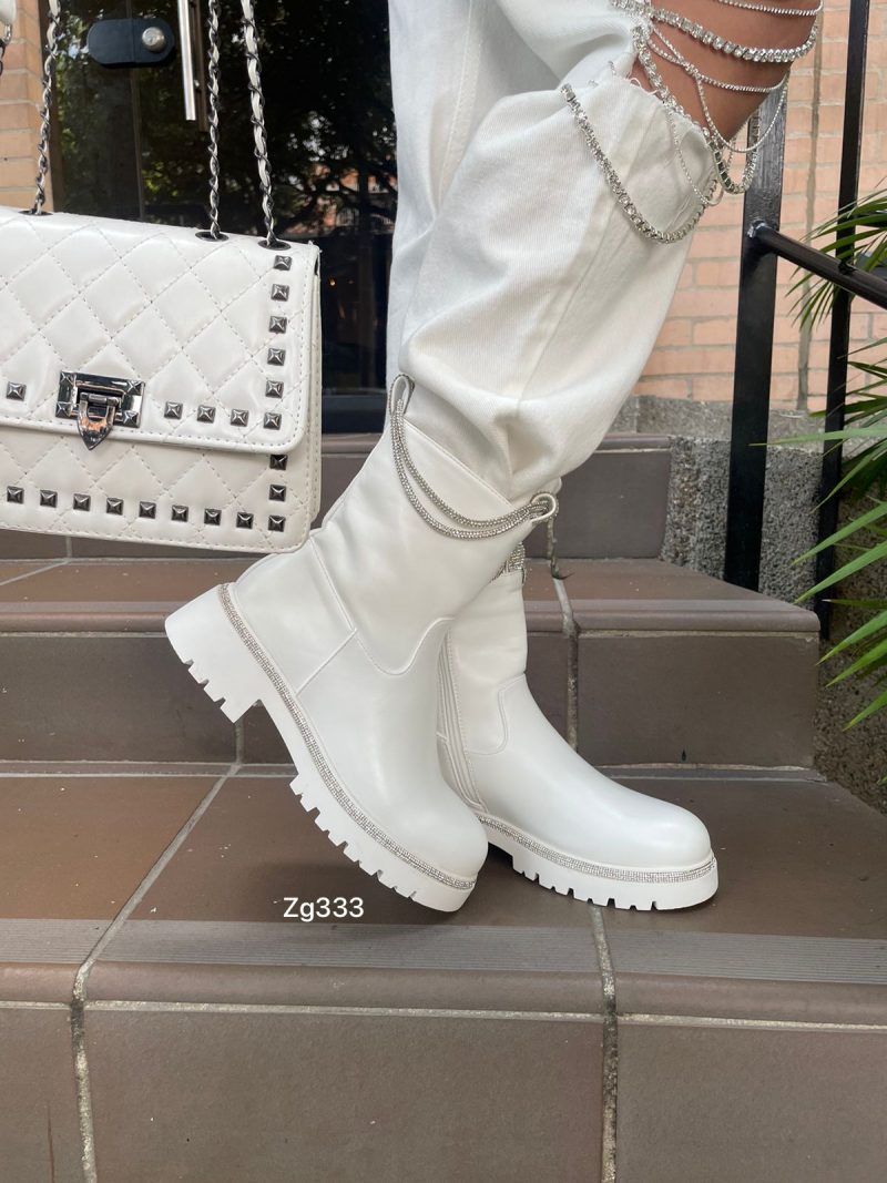 Botin blanco apliques plateado brillantes cordon suela 4cm  9538A  C-36 - Image 2