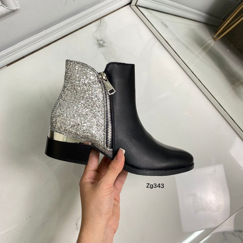 Botin negro detalle plateado brillante tacon 4cm  8910   C-43 - Image 3