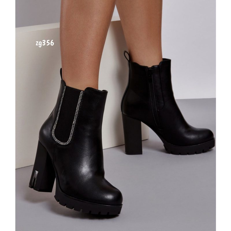 Botin negro apliques plateado tacon 10cm  F6263  C-47