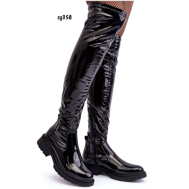 Bota caña alta negro charol tacon 3cm  9157  C-56
