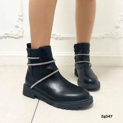 Botin negro cordon apliques plateado brillantes suela 3cm  E39   C-46