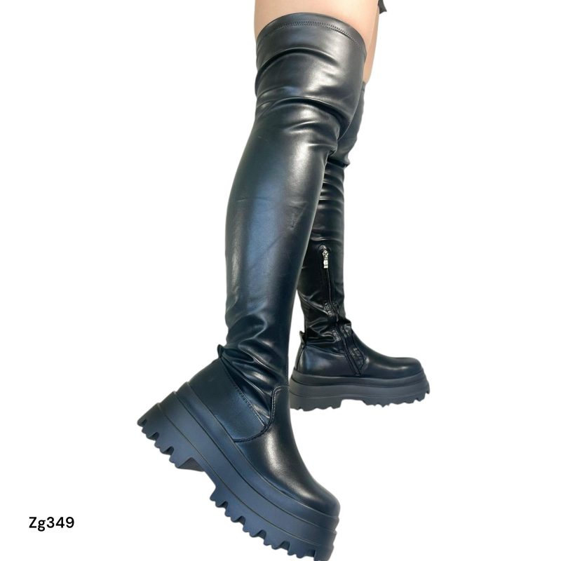 Bota caña alta negro plataforma 7cm  52063   C-49