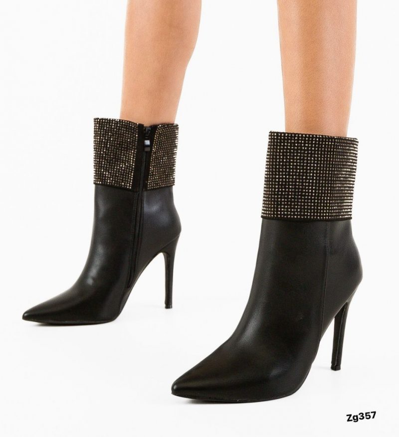 Botin negro apliques brillantes tacon puntilla  10cm   L2833  C-54 - Image 3