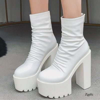 Botin blanco plataforma 5cm tacon 14cm  831-10   C-3