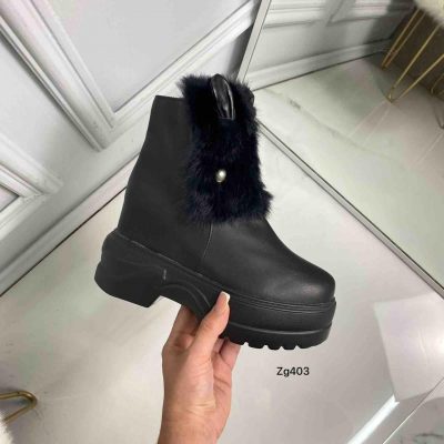 Botin negro detalles peludo suela 6cm A161 C-2