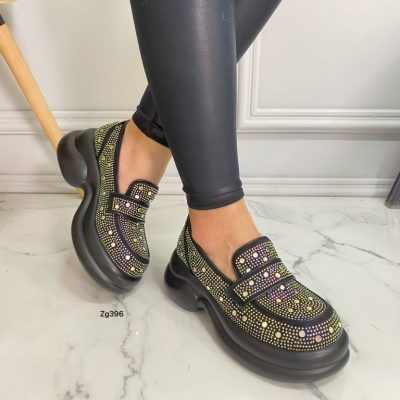 Mocasine negro apliques brillantes tornasol plataforma 6cm 2336 C-2