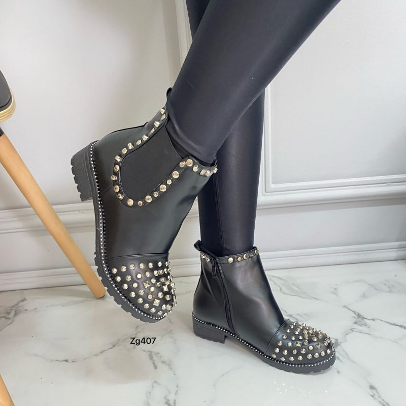 Botin negro apliques plateado tacon 3cm  1033-15  C-1 - Image 2