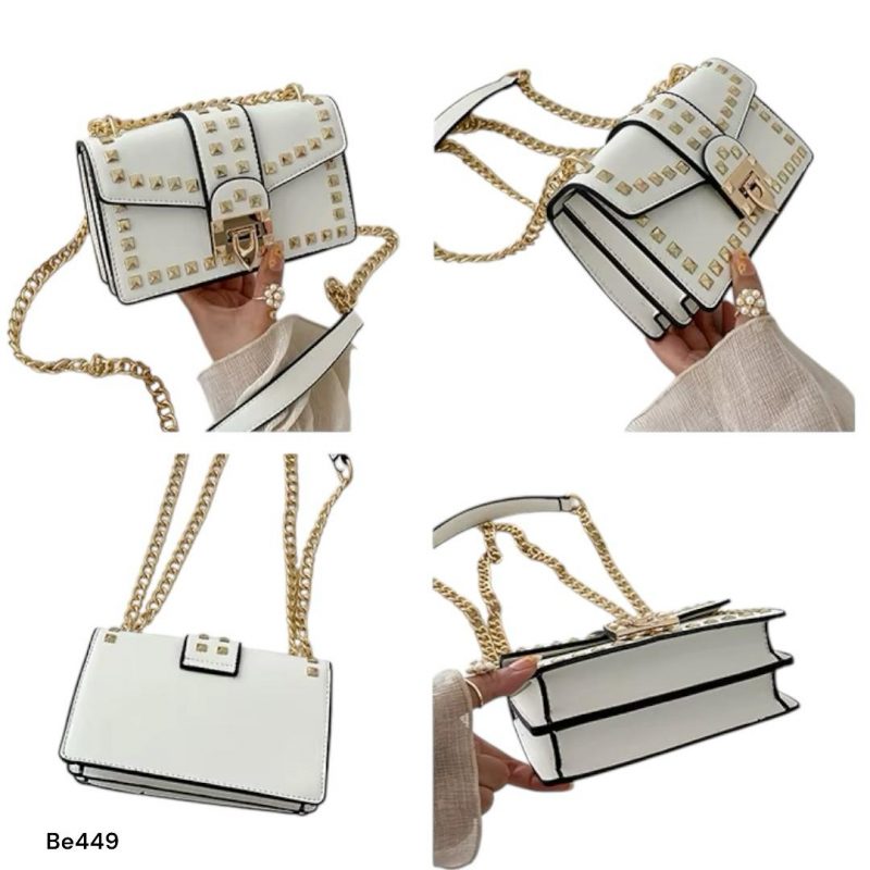 Bolso blanco apliques cadena dorado  22cm* 15cm* 6cm  7010   C-B - Image 3