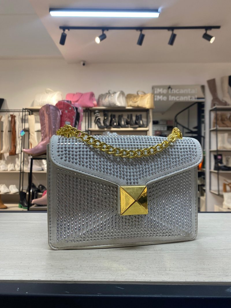 Bolso blanco apliques plateados detalle cadena dorada 20cm* 17cm* 5cm  3038#  C-B - Image 2