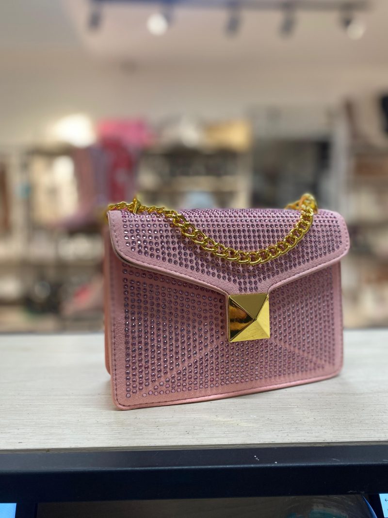 Bolso rosa apliques brillantes detalle cadena dorada 20cm* 17cm* 5cm  3038#  C-B - Image 3