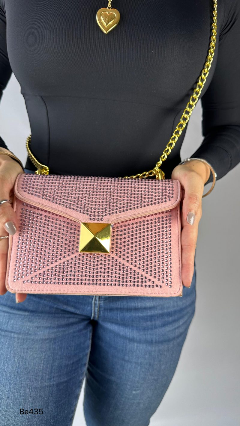 Bolso rosa apliques brillantes detalle cadena dorada 20cm* 17cm* 5cm  3038#  C-B - Image 2