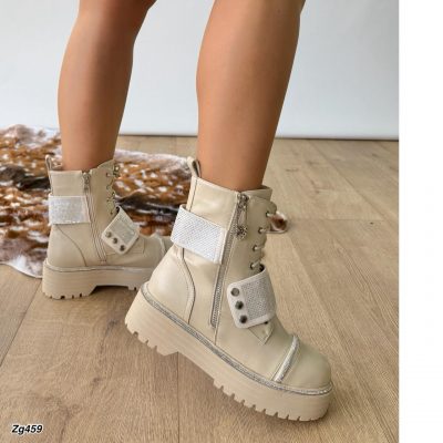 Botin beige apliques plateados brillantes suela 5cm  H298-A5370   C-F