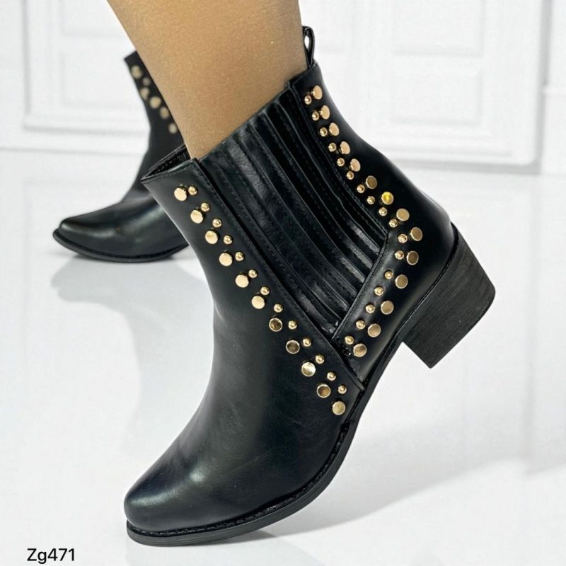 Botin texano negro apliques dorados tacon 4cm  WC88  C-T