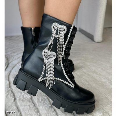 Botin negro apliques plateados brillantes suela 4cm BT08# C-1