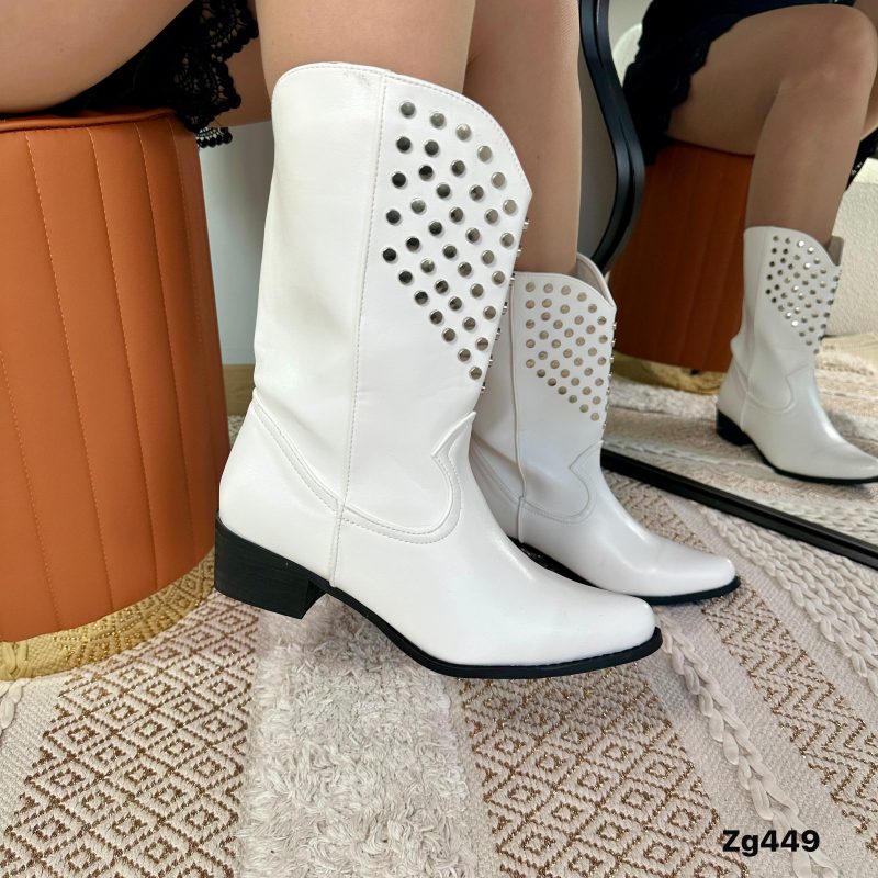 Bota texana blanco apliques plateados tacon 4cm  WC98  C-T - Image 3