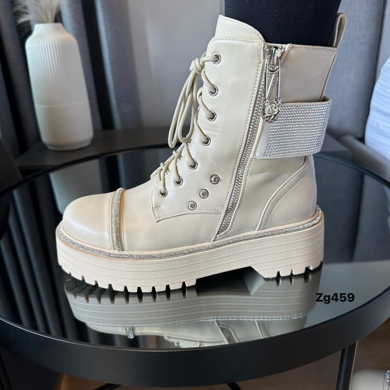 Botin beige apliques plateados brillantes suela 5cm  H298-A5370   C-F