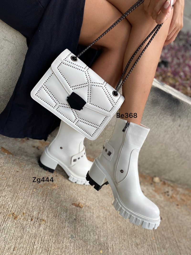 Botin blanco apliques negros tacon 8cm  H126-A4956   C-F