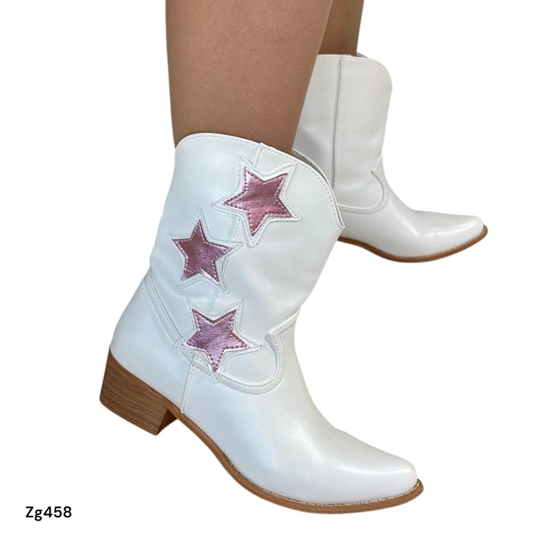 Botin texano blanco detalles morado tacon 4cm  CYM003  C-T - Image 2