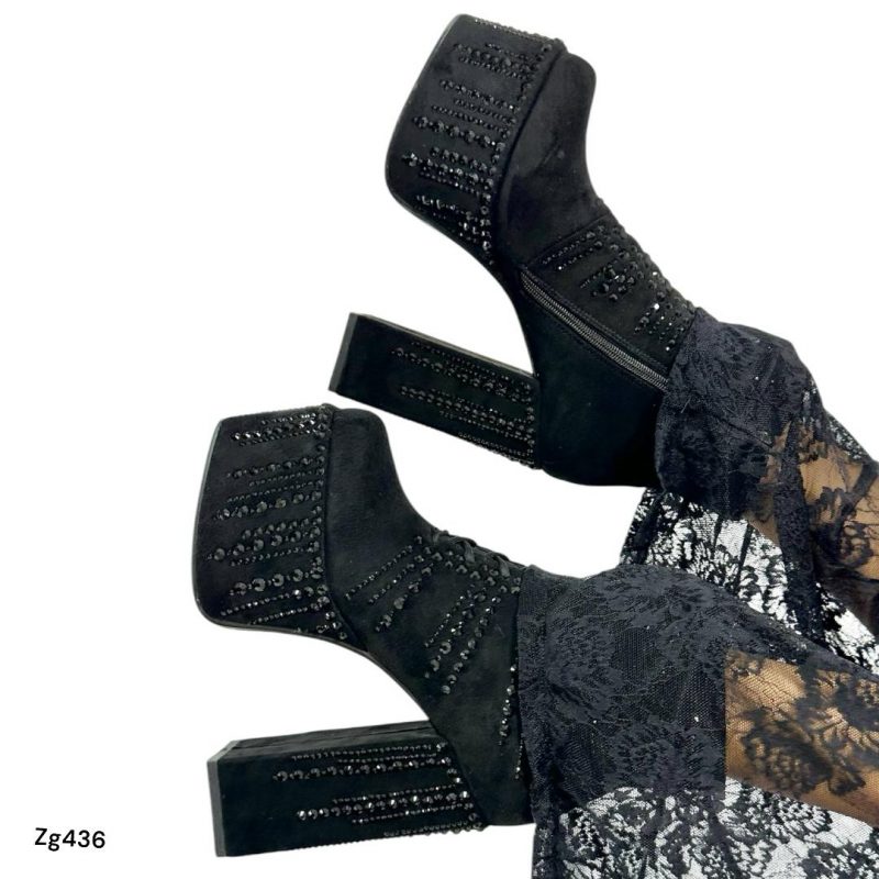 Botin negro apliques negros brillantes plataforma 6cm* tacon 13cm  BT52#  C-1 - Image 2