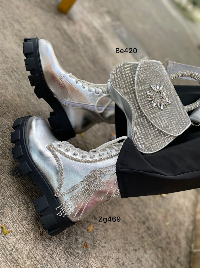Botin plateado apliques brillantes suela 4cm  BT08#  C-1