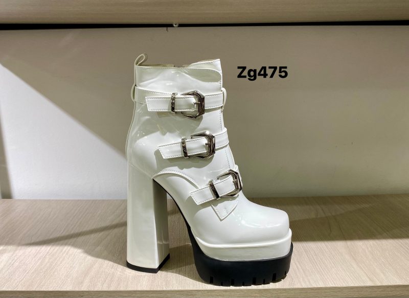 Botin blanco charol correas plataforma 5cm tacon 14cm  BT09#  C-1