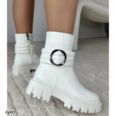 Botin blanco aplique negro tacon 5cm 7692-H353 C-F