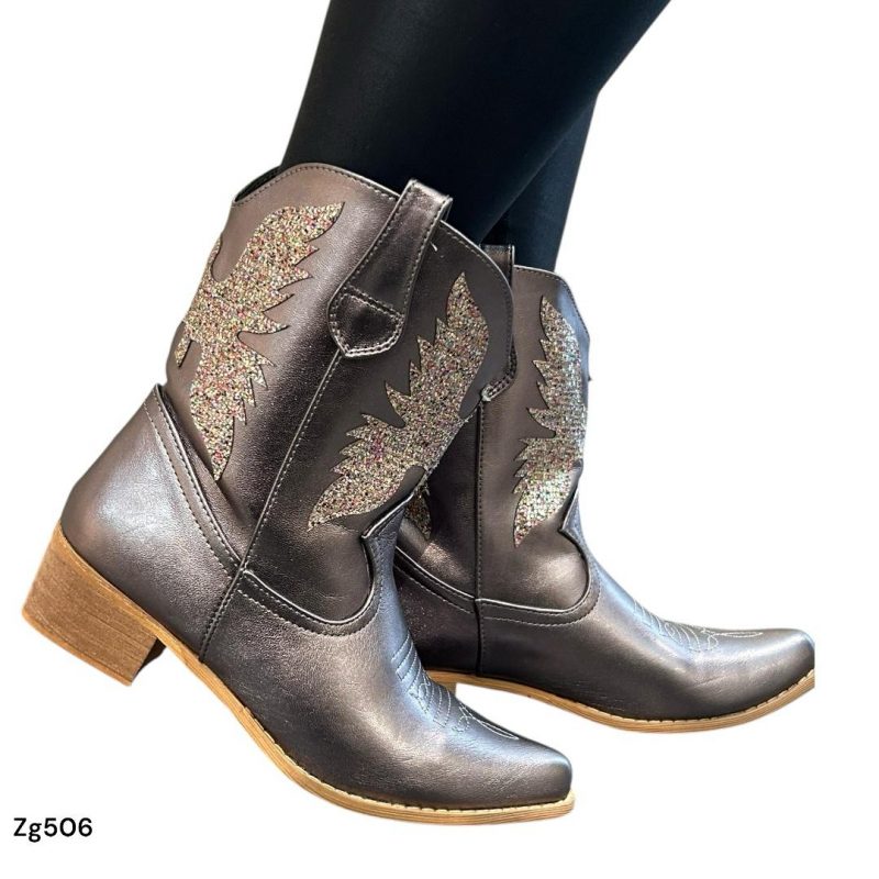 Botin texano gris detalles tornasol tacon 4cm  888-6  C-T