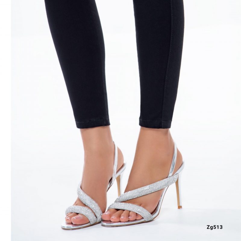 Sandalia plateado apliques tacon 10cm  H70-7  C-99