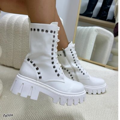 Botin blanco apliques plomo suela 4cm  7419-A008  C-F