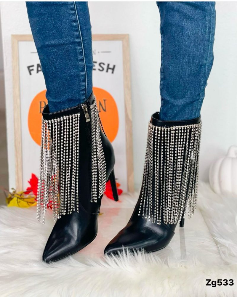 Botin negro apliques brillantes tacon puntilla 10cm  S1757  C-84 - Image 5