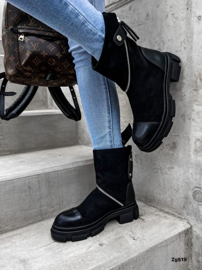 Botin negro detalle cierre plateado suela 4cm  NC1291  C-77