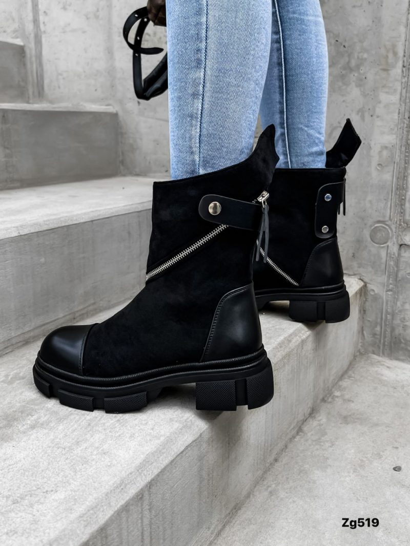 Botin negro detalle cierre plateado suela 4cm  NC1291  C-77 - Image 4