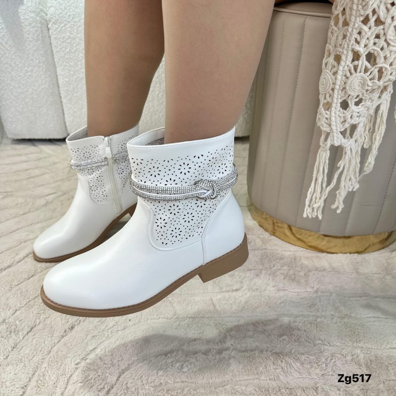 Botin blanco apliques plateado tacon 3cm  CH2349  C-100 - Image 3