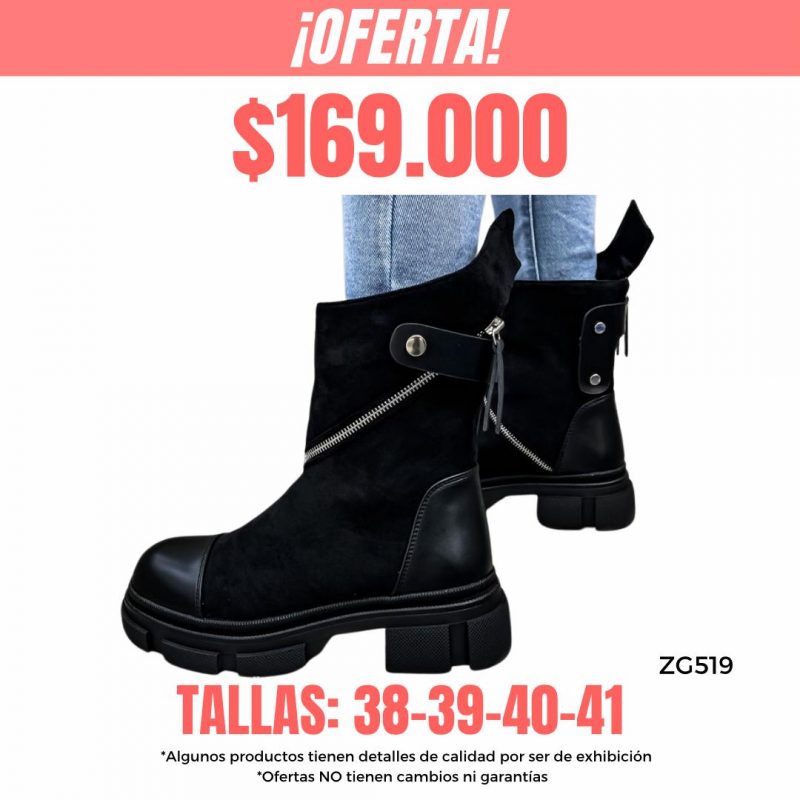 Botin negro detalle cierre plateado suela 4cm  NC1291  C-77