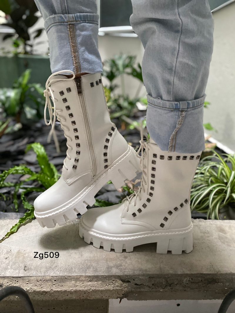 Botin blanco apliques plomo suela 4cm  7419-A008  C-F