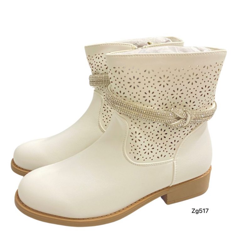 Botin blanco apliques plateado tacon 3cm  CH2349  C-100