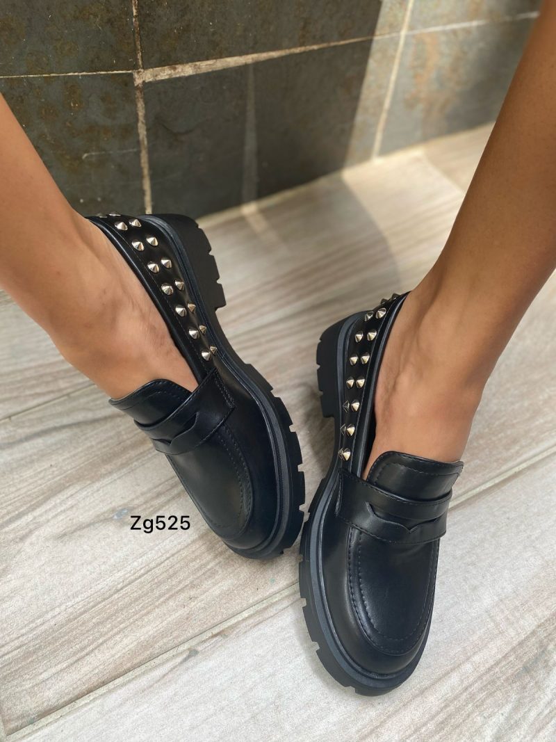 Mocasine negro apliques plateado suela 3cm A77-773  C-95 - Image 2